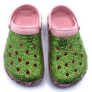 Bling Green Rhinestones Studded Customized Pink Clogs Adults